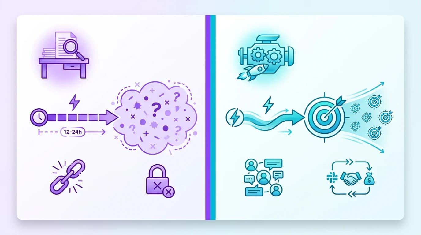 Comparative diagram contrasting static audience research workbenches with dedicated real-time B2B SaaS Reddit lead engines